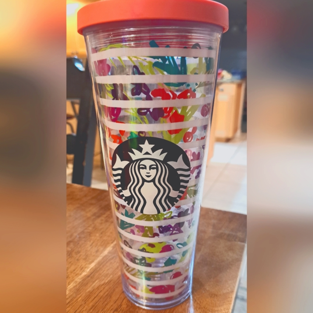 Starbucks RARE HTF Venti Tumbler Floral Stripe 24oz No Straw